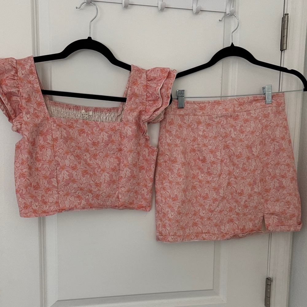 Floral Pink Top and Skirt Set